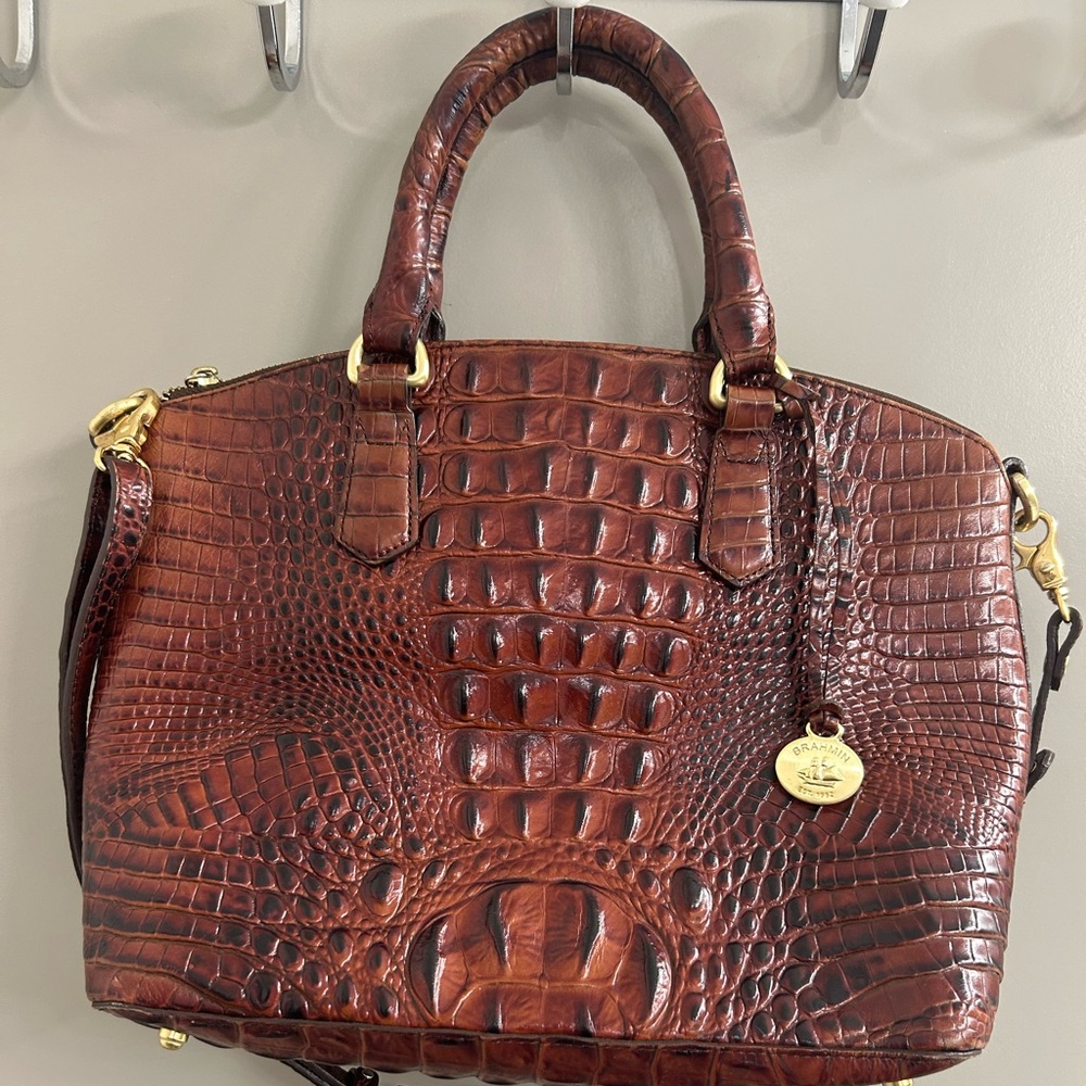 Brahmin Brown Crocodile Embossed Satchel